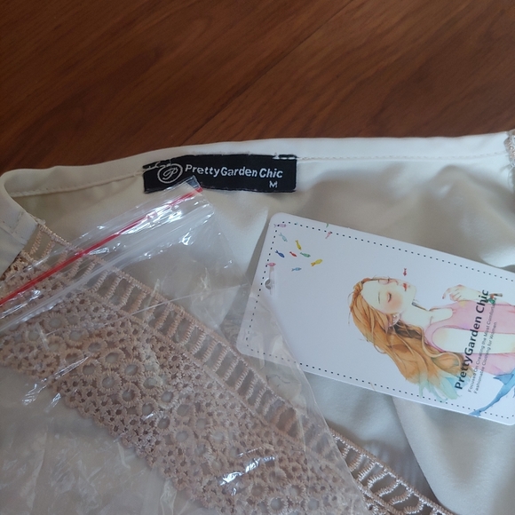 NWT Prettygarden Beige V Tie Belt Long Sleeve Boho Bohemian Flowy Mini Dress M - Picture 10 of 12